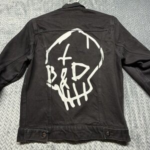 G-Eazy‎ Signature Series B&D Skull Denim Jacket Men's L Black Graphic Halloween